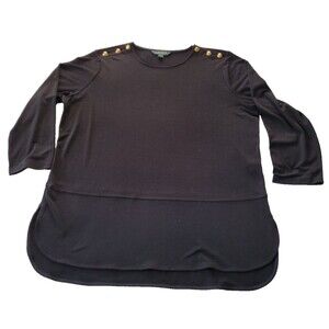 Lauren Ralph Lauren Blouse Womens 1X Black Shoulder Button Detail Top